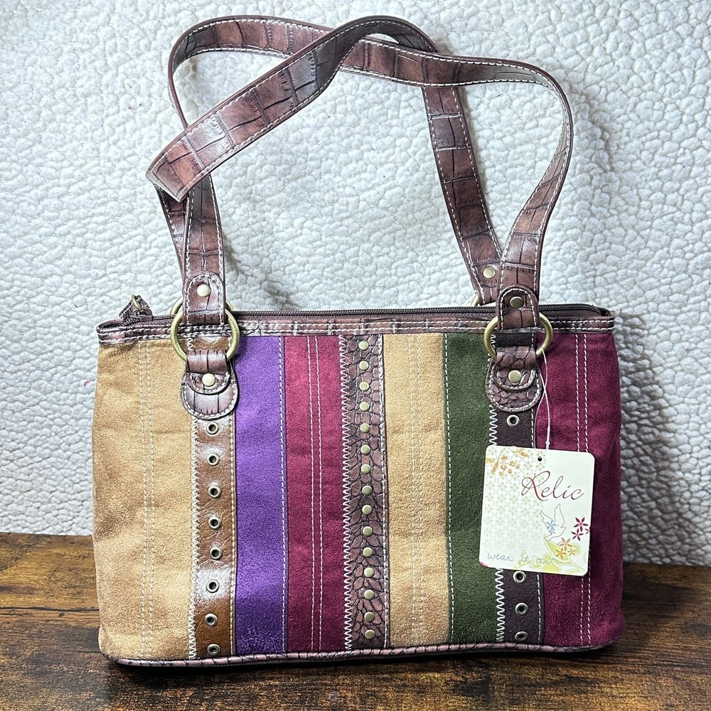 Relic Multicolor Wavy Stripes Handbag Tote Hobo Bag Purse Large Double Handles